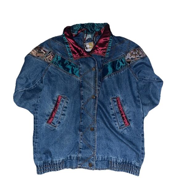 Vintage 1980s Current Seen Denim Jacket Aztec Lined Men’s L - Picture 2 of 16